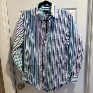 Lands' End Striped Button Down Shirt - Blue, Green, Pink Super Fine 2 ply yarn